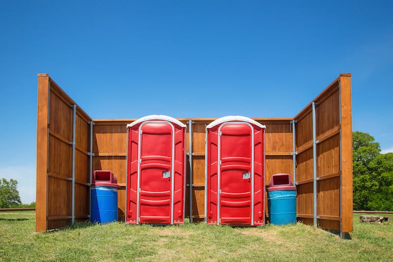 Short-term porta potty units staged for delivery in Claremore, Oklahoma